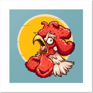 Angry crowing rooster Posters and Art